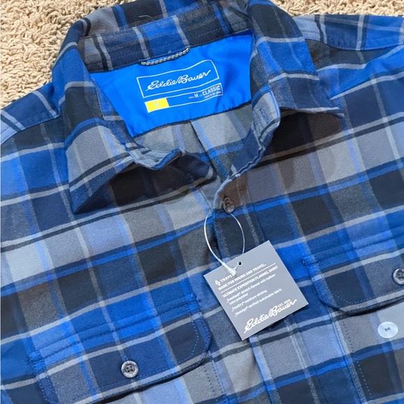 Eddie Bauer Flannel Shirt Mens Size M Blue Plaid Ultimate Expedition MSRP $90 - Picture 1 of 5